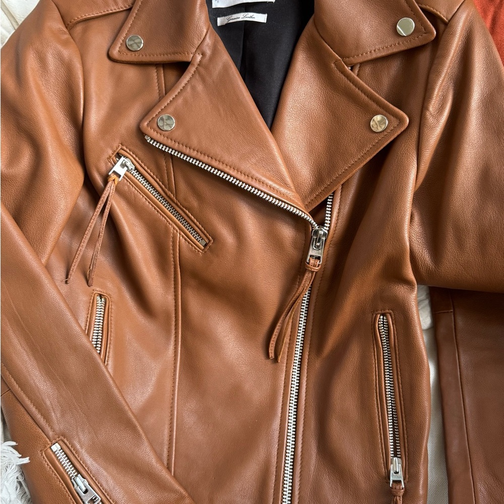 Mango Brown Leather Biker Jacket